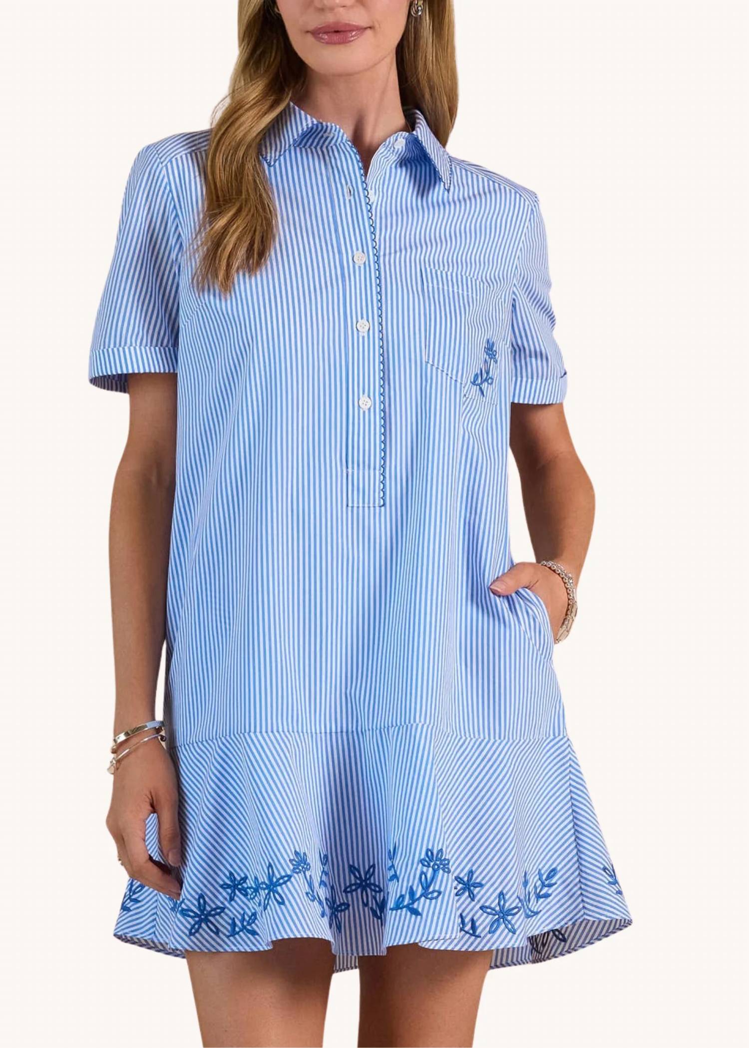 Current Air - Striped Embroidered Mini Shirt Dress