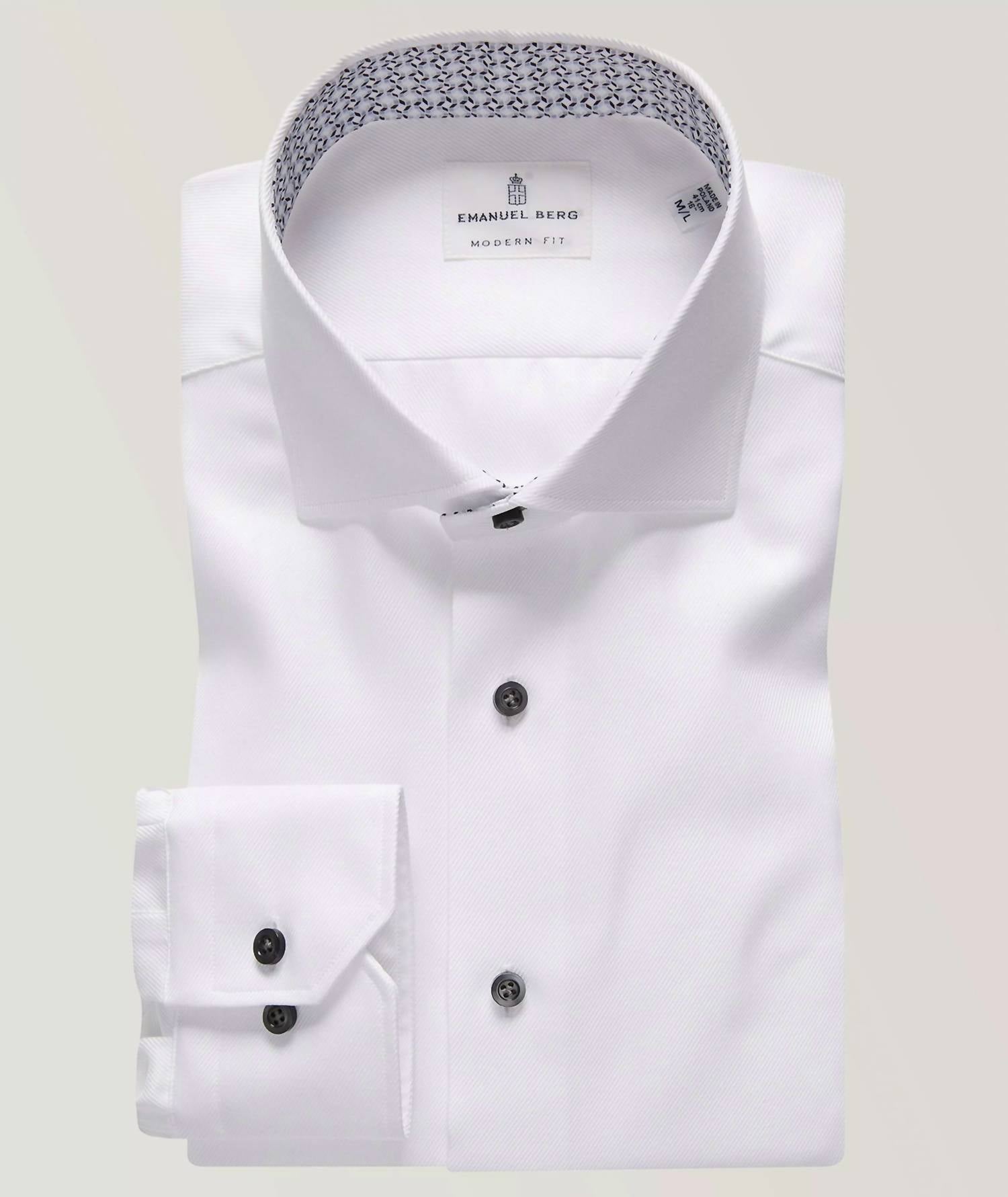 Emanuel Berg Men's Cotton Twill Dress Shirt in white - men's long sleeve top