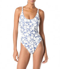 Michael Kors - Floral Scoop Neck Lace Up Back One Piece