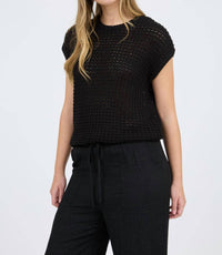 Blu Pepper - Crochet Knit Batwing Short Sleeve Sweater Top