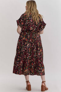 Entro - Satin V-neck Collared Midi Dress - Plus