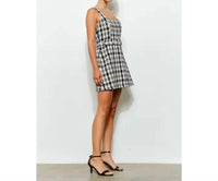 Ina Fashion - Check Tweed Brooch Detail Belted Mini Dress