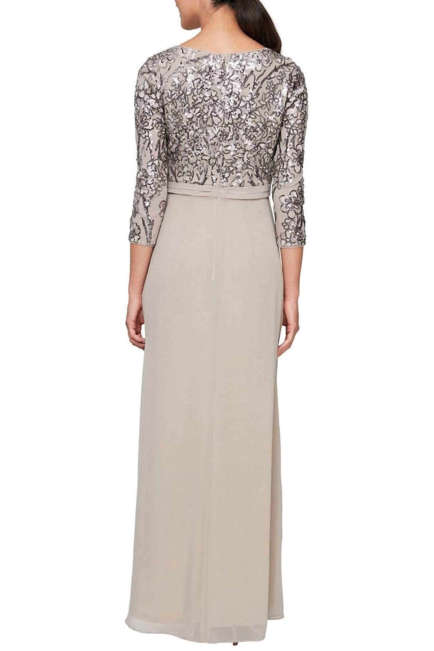Alex Evenings - Floral Sequin Inverted Basque Evening Dress