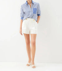 Fifteen Twenty Leighton Ruched Sleeve Shirt in indigo - women's blouse - alternate view