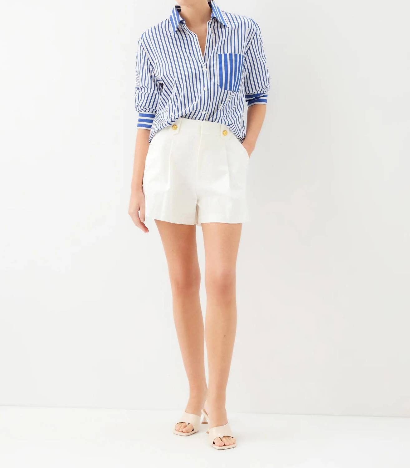 Fifteen Twenty Leighton Ruched Sleeve Shirt in indigo - women's blouse - alternate view