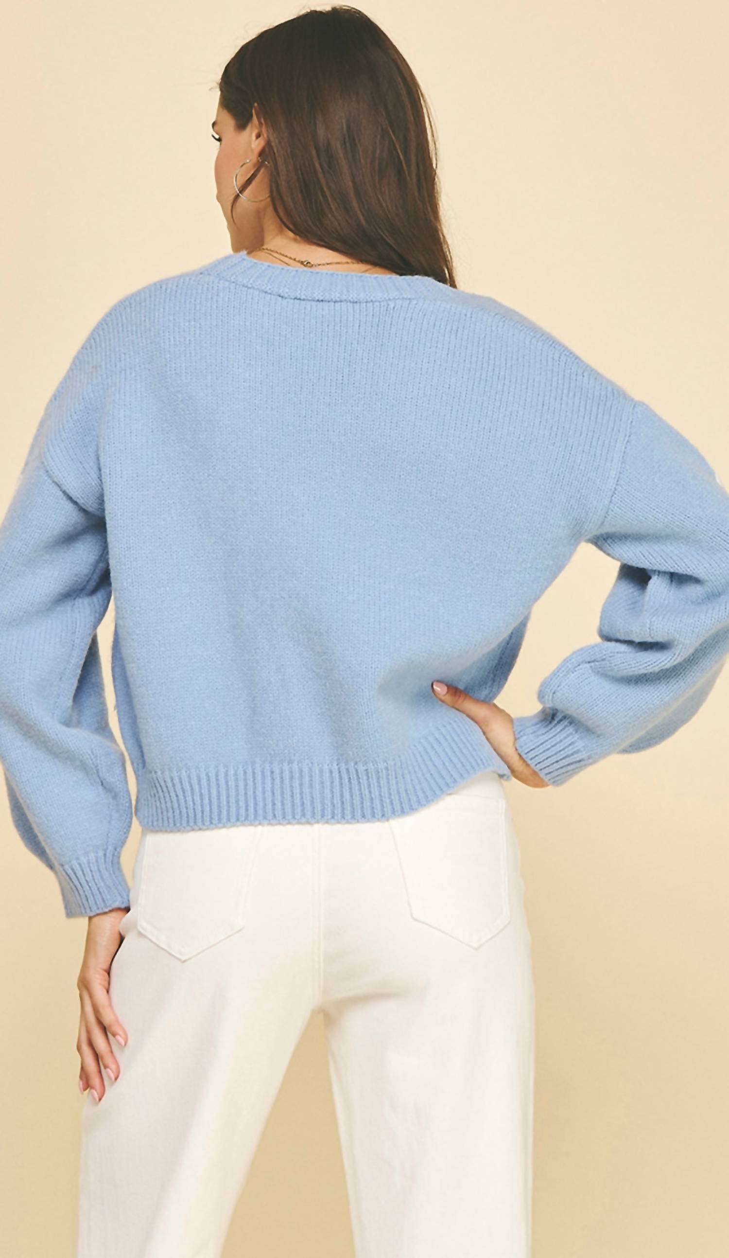 PINCH Floral Fancy Cardigan Top in blue - women's cardigan - detail view