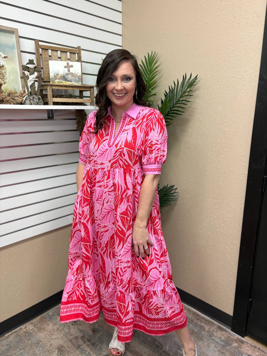 Umgee - Border Print V-neck Midi Dress