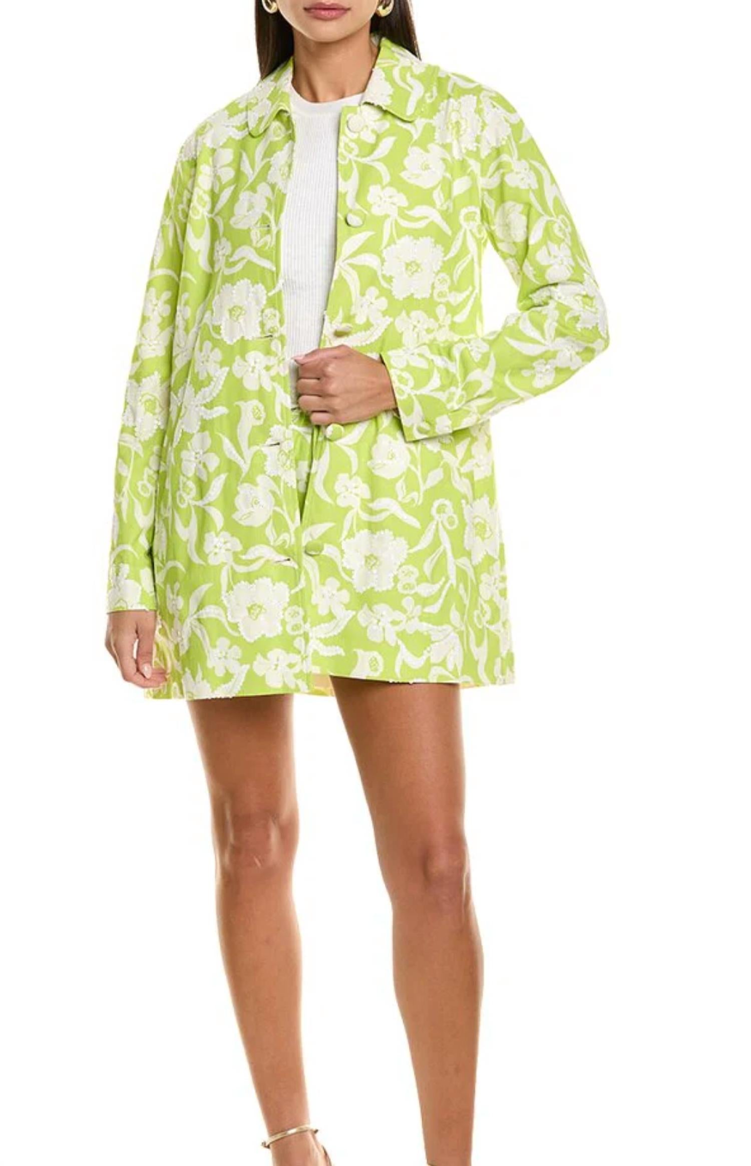 Flora Bea Alanna Floral Coat in green - women's jacket