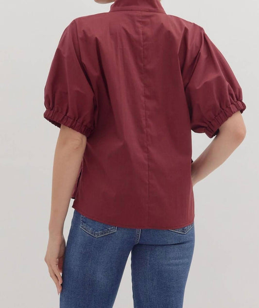 Entro - V-neck Short Puff Sleeve Top