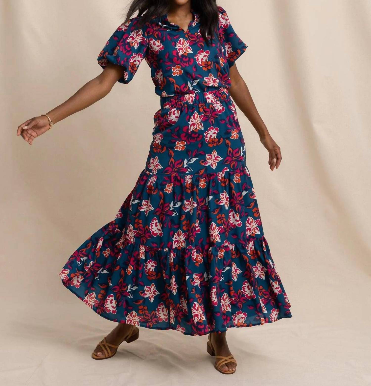 Southern Tide - Taytum Aster Bouquet Maxi Skirt Teal Haze