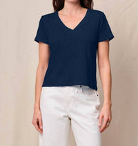 STATESIDE Supima Slub Jersey Short Sleeve V-neck Tee in new navy - women's t-shirt