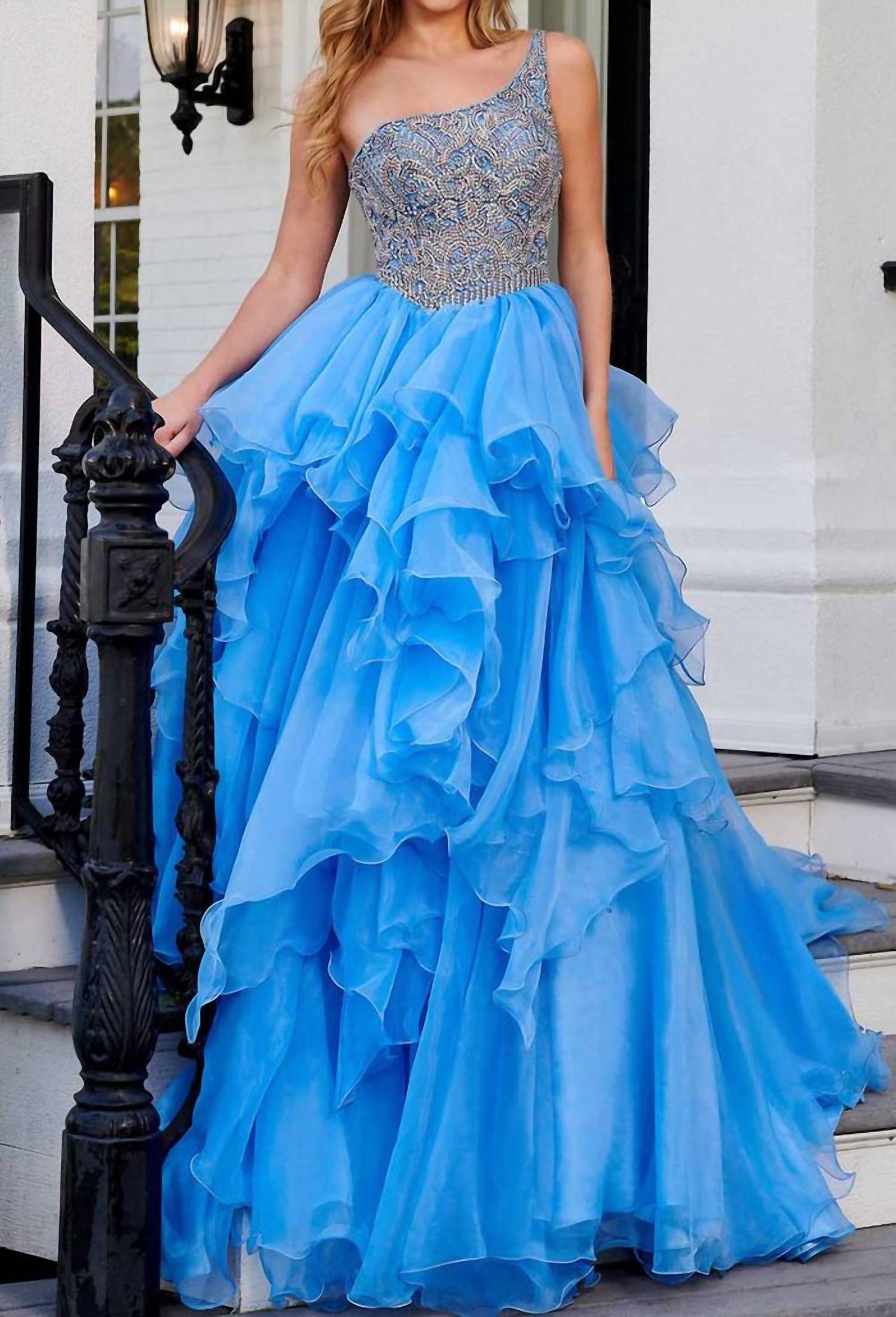 Rachel Allan - Shimmering Asymmetrical Long Gown