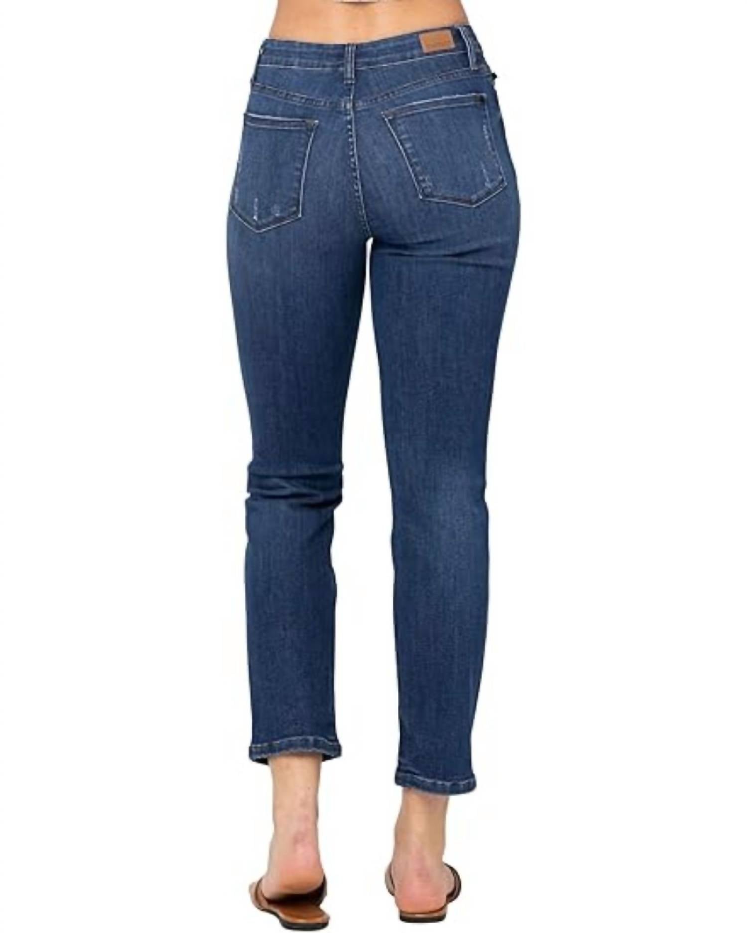 Judy Blue High Waisted Distressed Jeans in blue - women's jeans - alternate view
