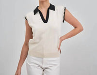 Able - Contrast Collared V Neck Knit Top