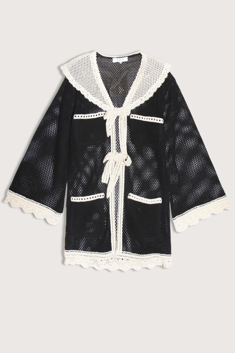 SEA Kendall Crochet Cover Up in black - women's swimwear - detail view