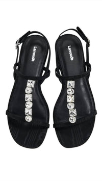 Larroude Women's Calypso Flat Sandals in black - women's sandal - detail view