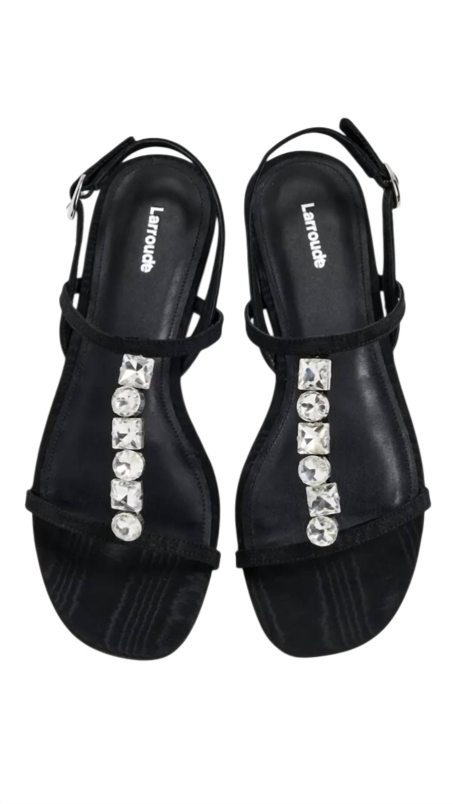 Larroude Women's Calypso Flat Sandals in black - women's sandal - detail view