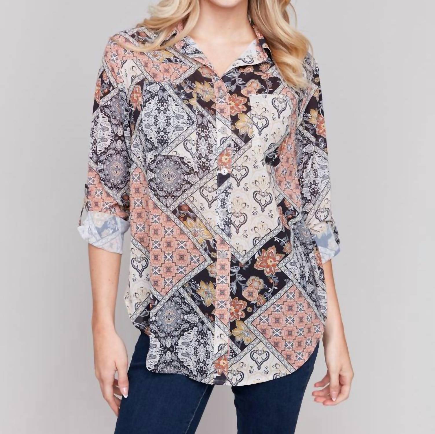 Charlie B - Printed Button-front Blouse