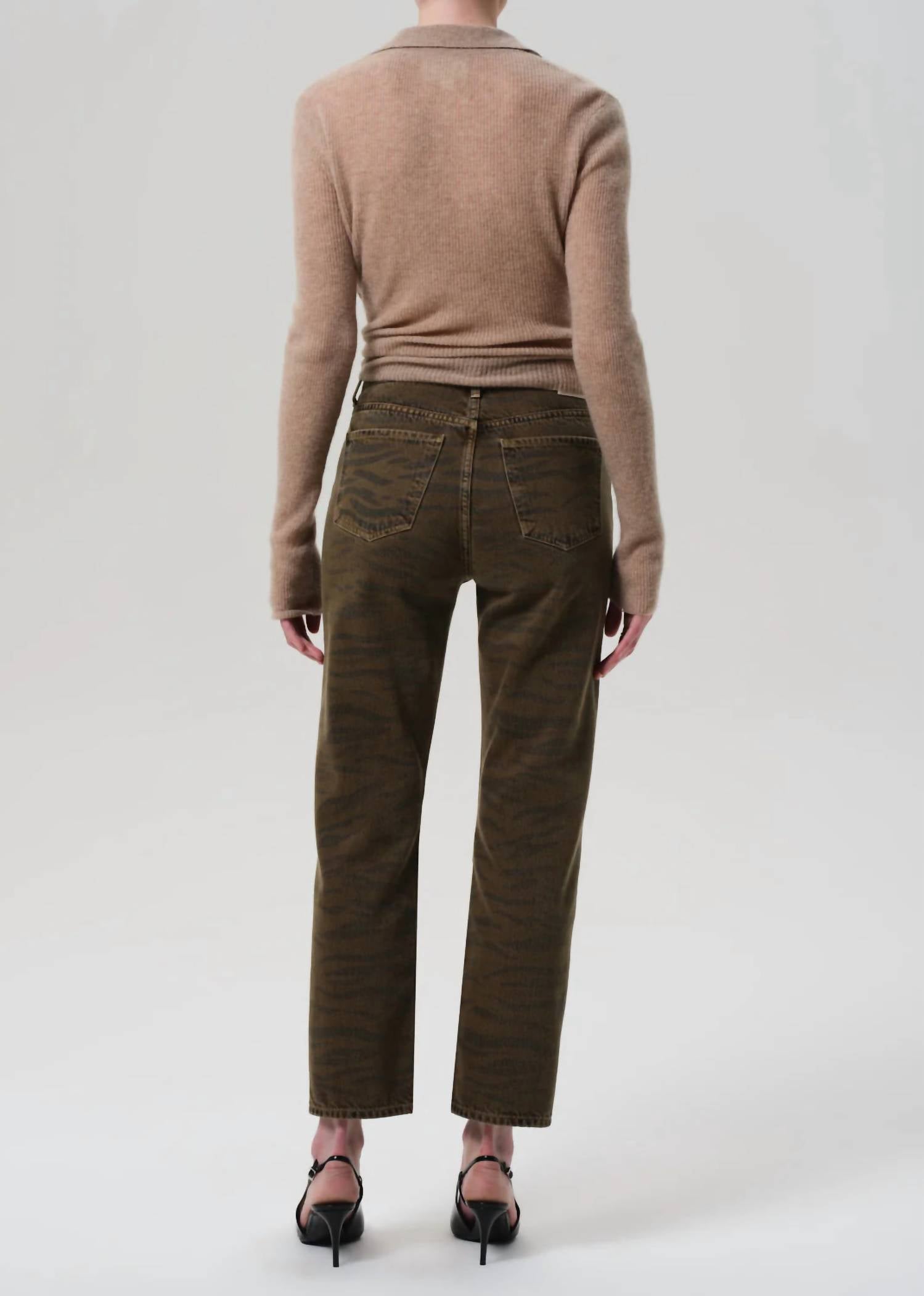 Citizens of Humanity Women's Blaine Straight Pants in olivine zebra - women's pants - detail view
