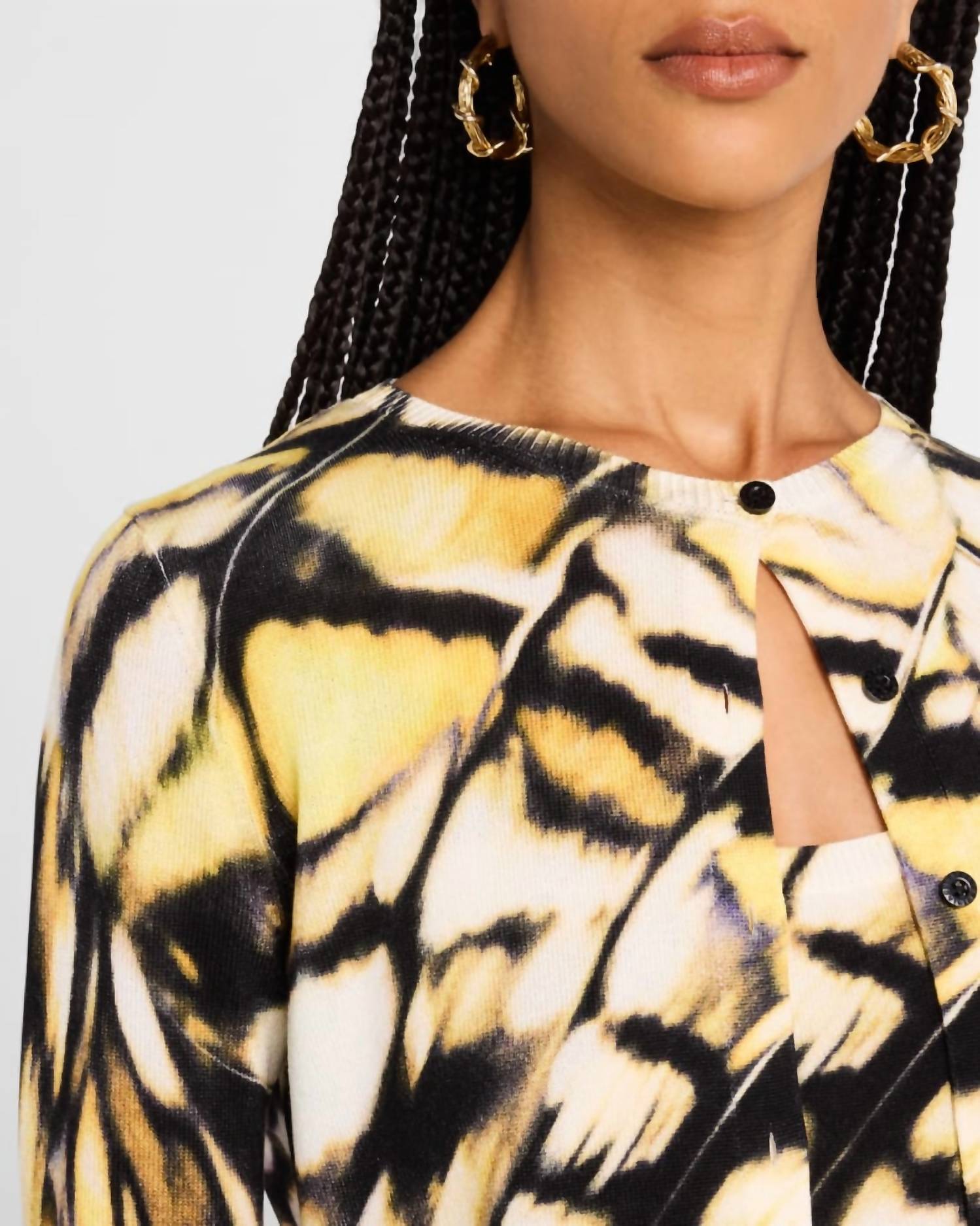 Oscar de la Renta Butterfly Printed Cardigan in black multi - women's cardigan - alternate view