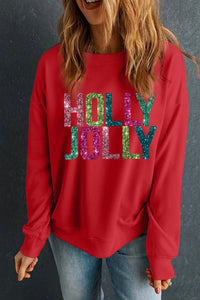 Kentce Fashion - Holly Jolly Glittering Printed Christmas Pullover Sweatshirt