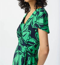 Joseph Ribkoff - Floral Print Faux Wrap Flowy Midi Dress