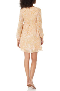 Laundry By Shelli Segal - V-neck Tie Front Paisley Print Chiffon Dress