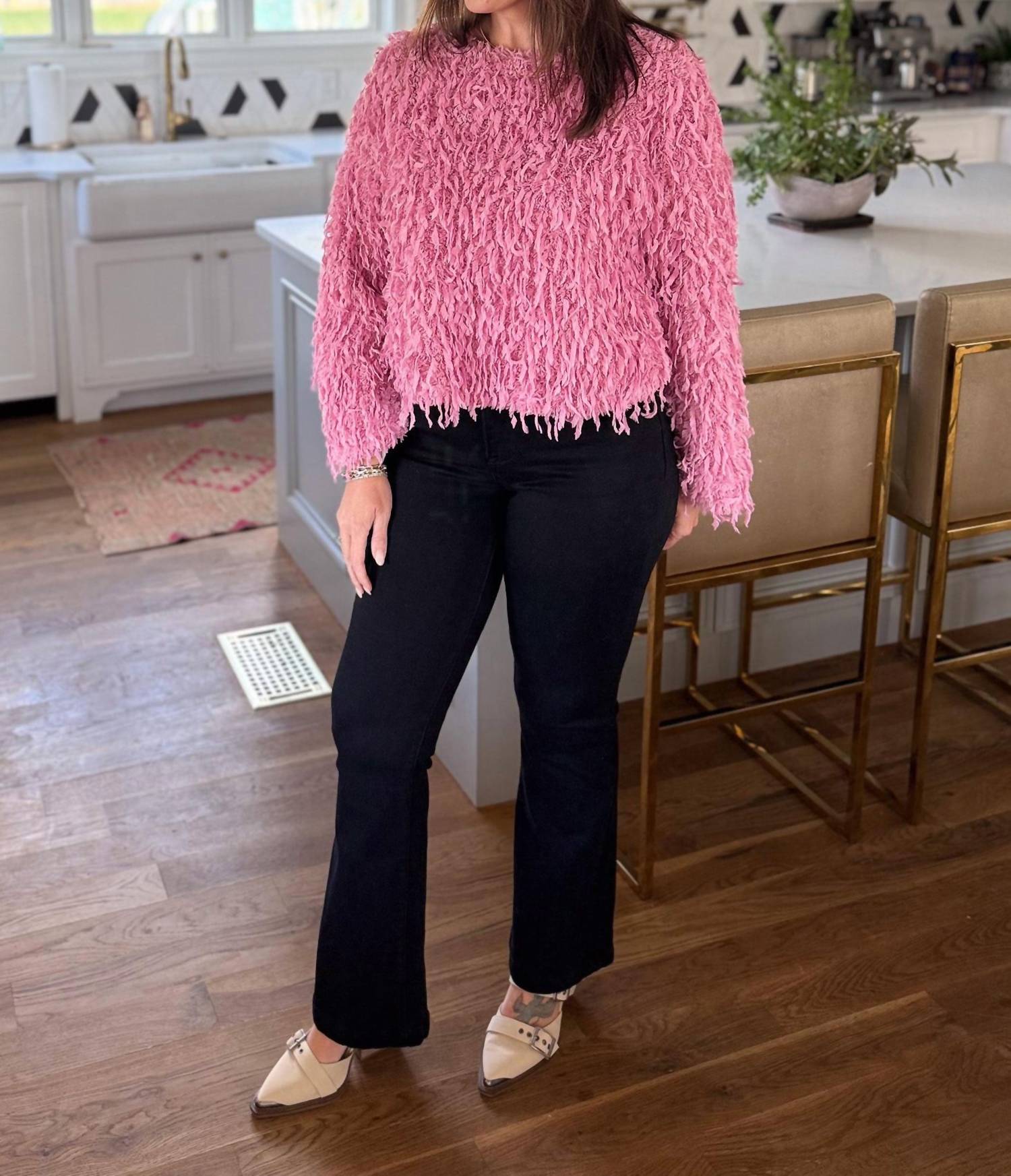 New In Shaggy Sweetheart Sweater in shaggy sweetheart sweater in pink - women's blouse - view 4
