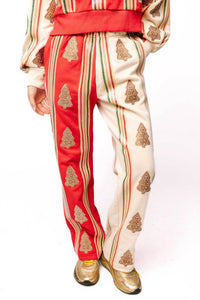 QUEEN OF SPARKLES Striped Christmas Cookie Sweatpants in red and ivory - women's pants