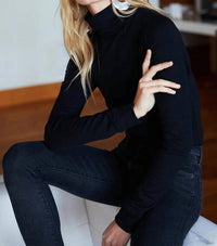EMERSON FRY Long Sleeve Little Turtleneck Top in black organic - women's long sleeve top - detail view
