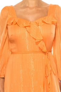 Maison Tara - Three Fourth Sleeve Frilly Detail Maxi Dres
