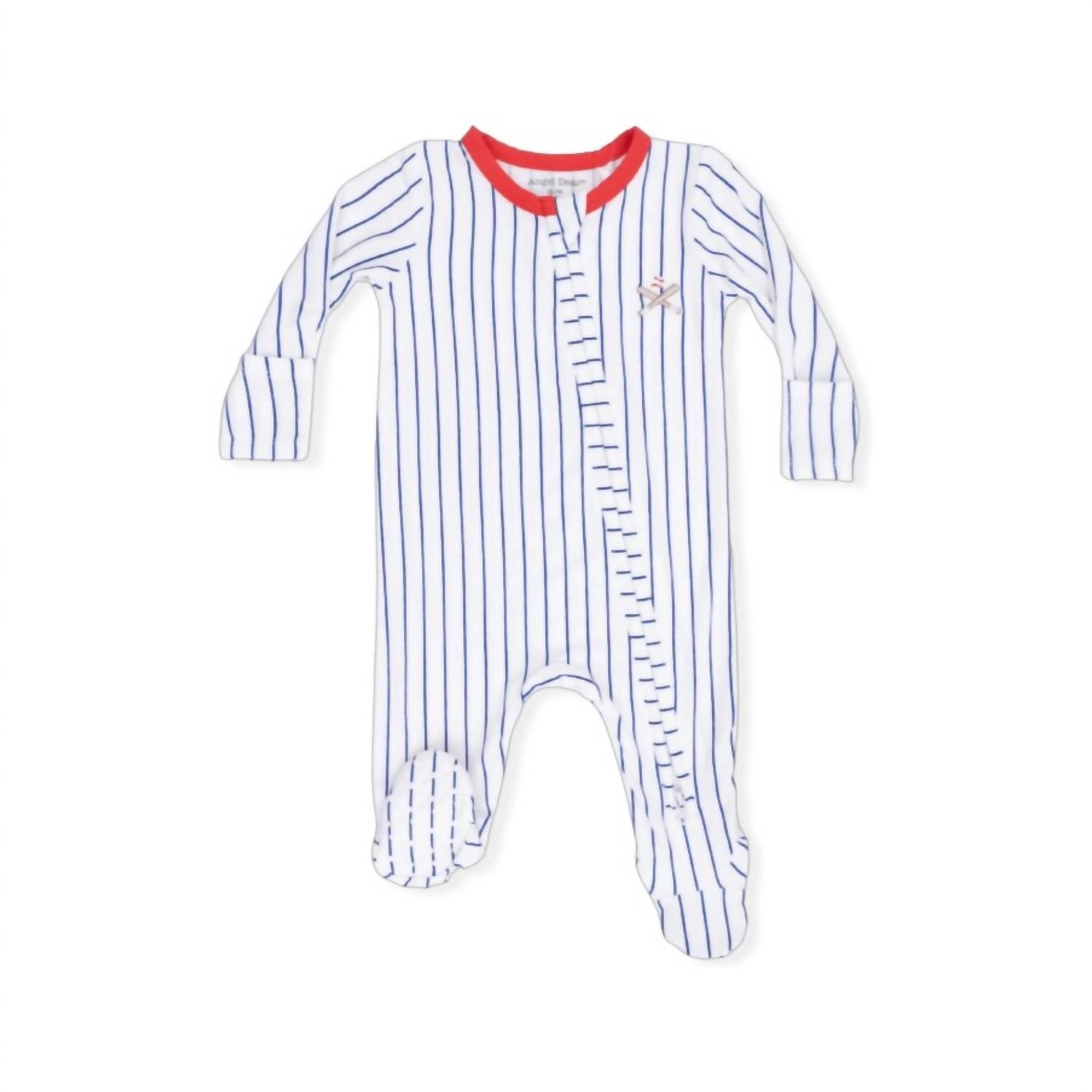 Angel Dear - Kids Baseball Stripe Bamboo 2 Way Zipper Footie