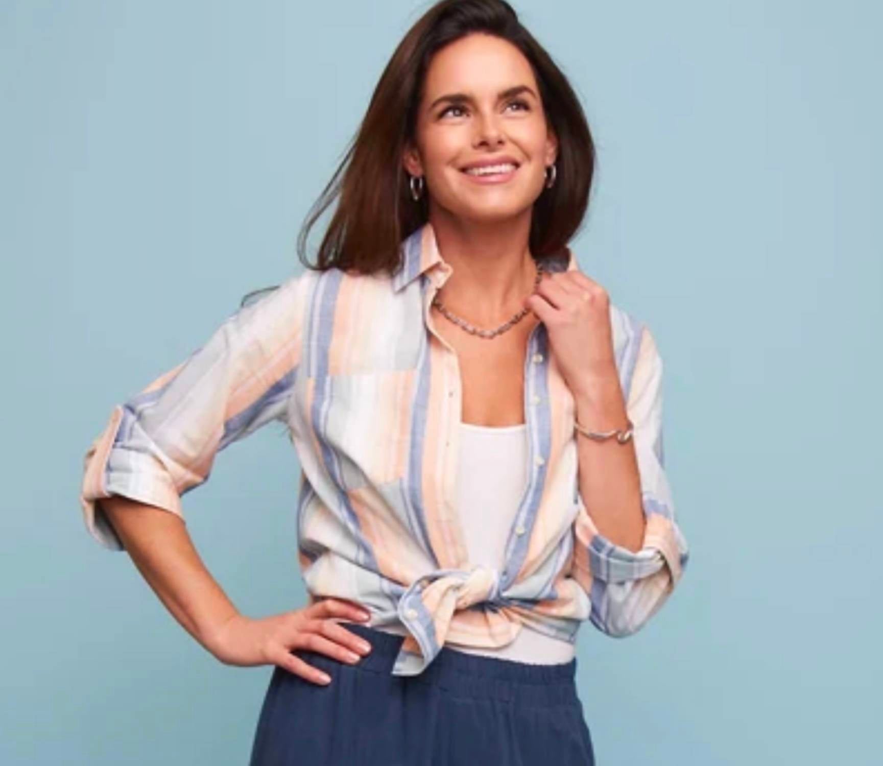 Elsie & Zoey - Wynn Striped Long Sleeve Collared Top