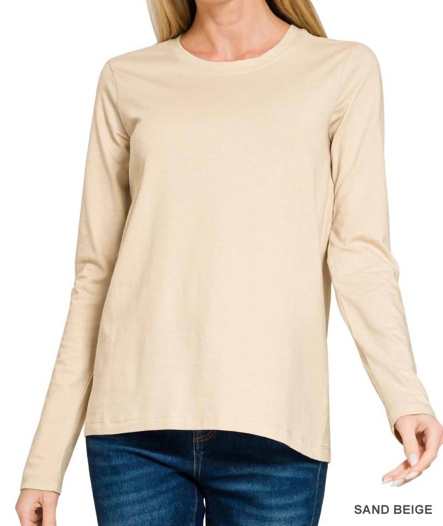 Zenana - Cotton Crewneck Long Sleeve Tee