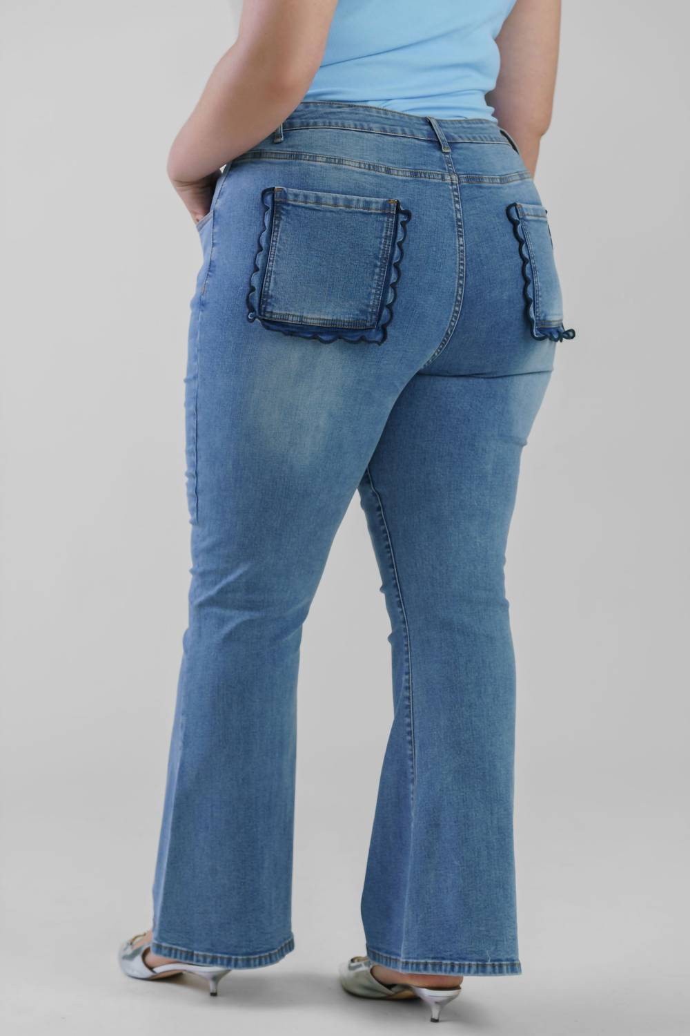 Never Fully Dressed - Denim Flare Scallop Jeans - Plus