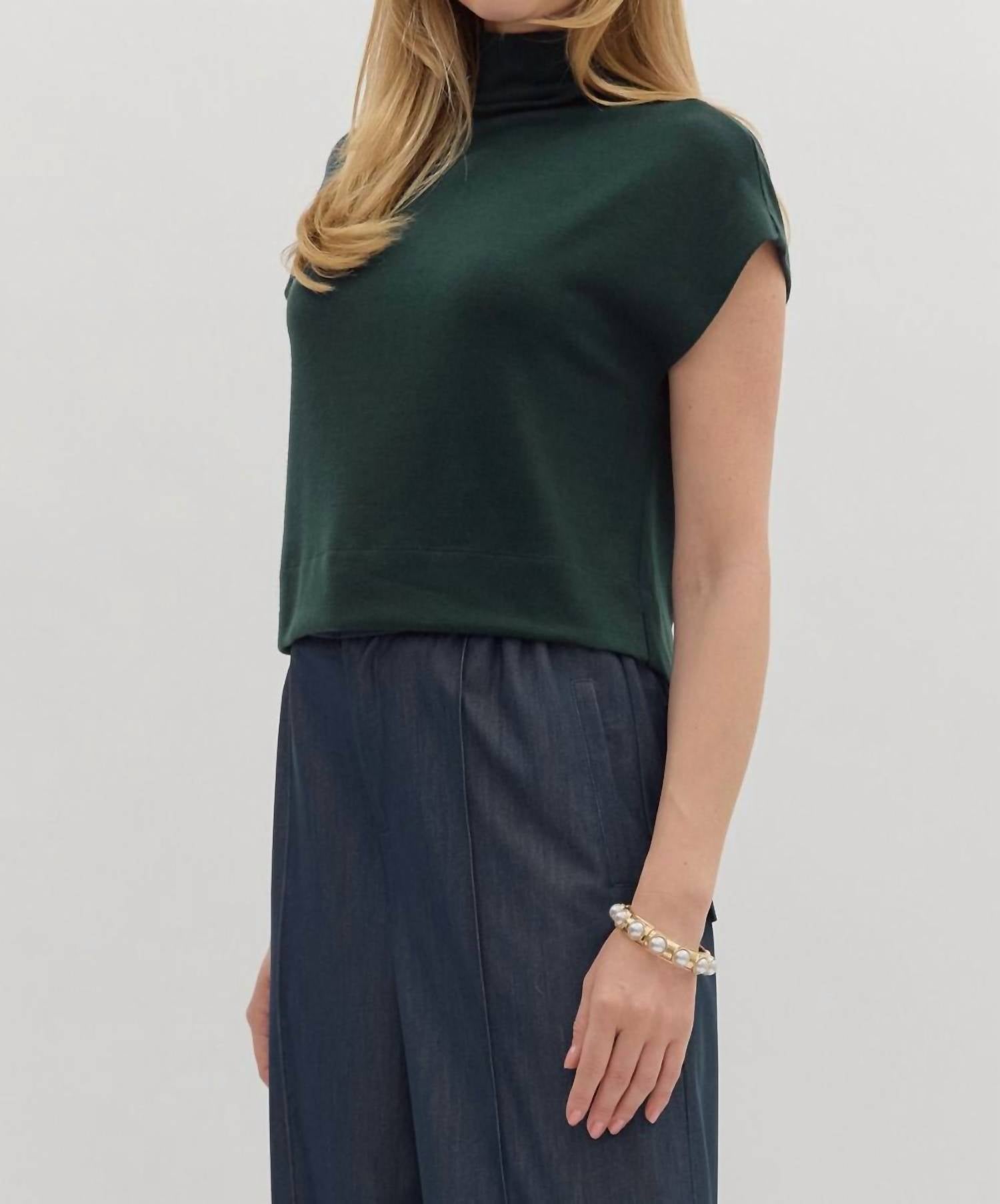Entro - Solid Knit Mock Neck Pullover Top