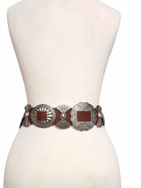 Axesoria West Women's Fully Packed Concho Wide Western Belt in brown - women's accessory - detail view