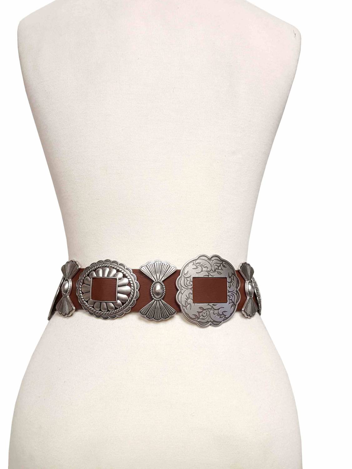 Axesoria West Women's Fully Packed Concho Wide Western Belt in brown - women's accessory - detail view