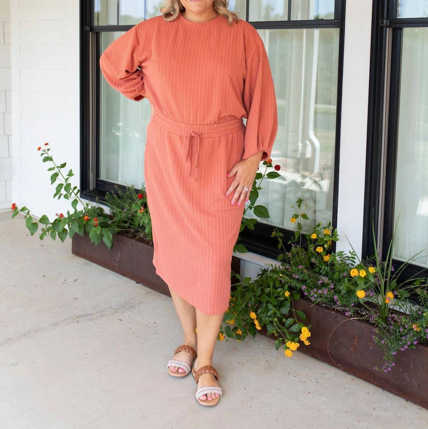 Polagram Cozy Fall Knit Skirt Set in orange - women's skirt