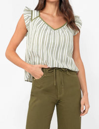 Greylin - Olga Stripe Flutter Sleeve Top