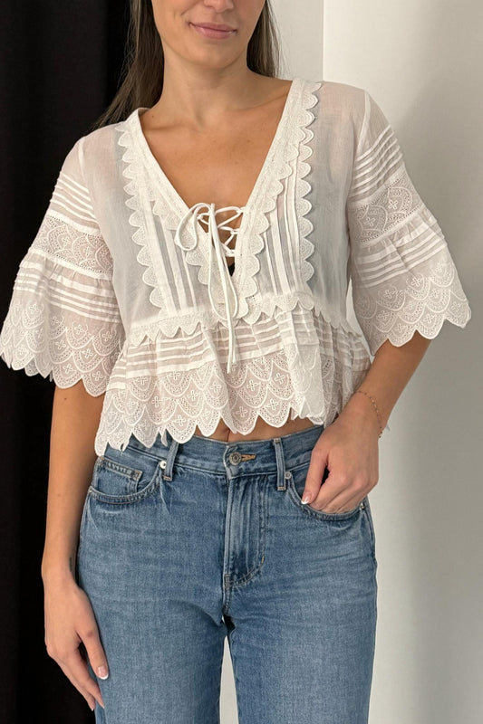 Loveshackfancy - Lucce Three Quarter Sleeve Top