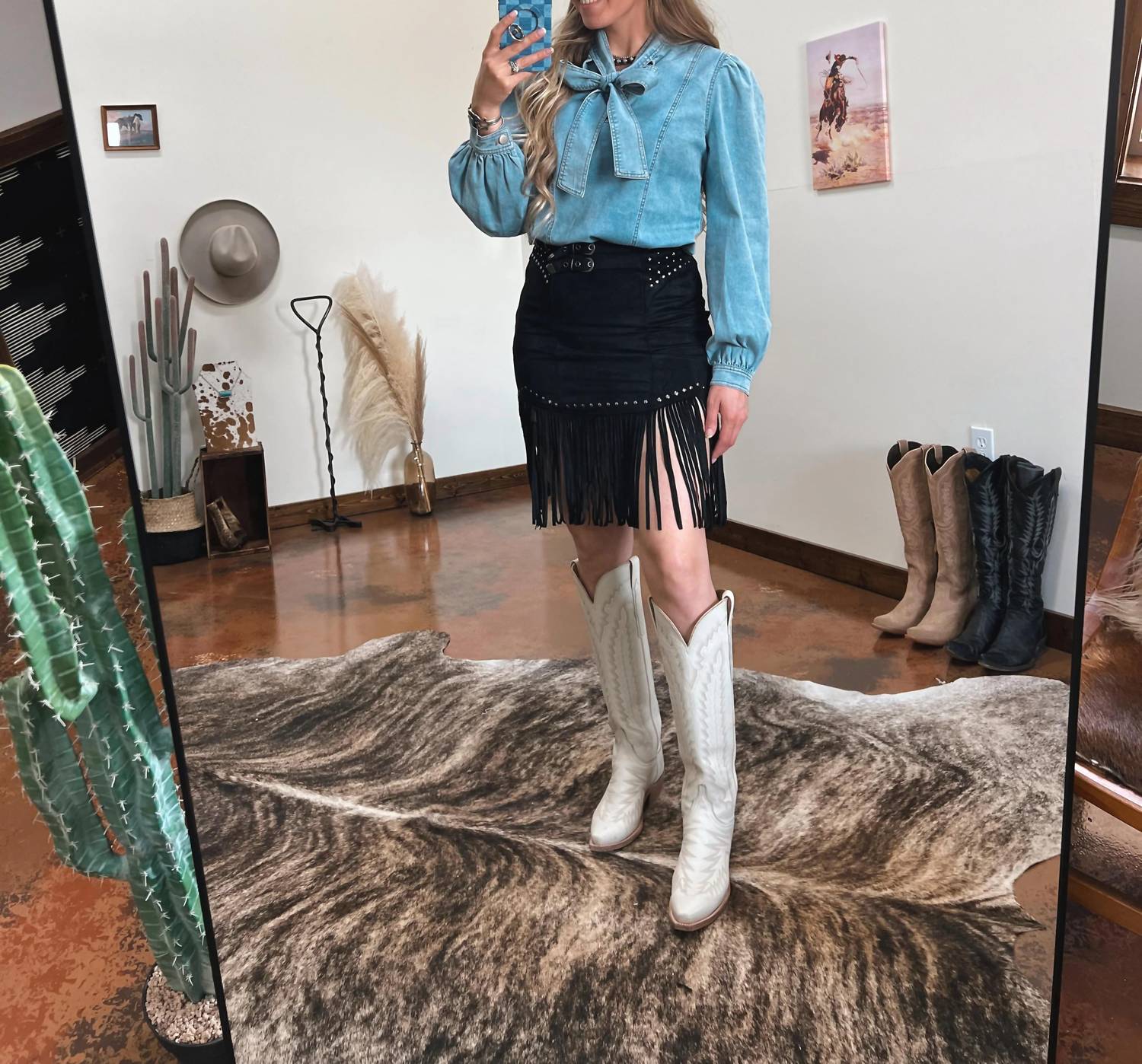 Rock & Roll Denim - The Studded Fringe Buckle Skirt