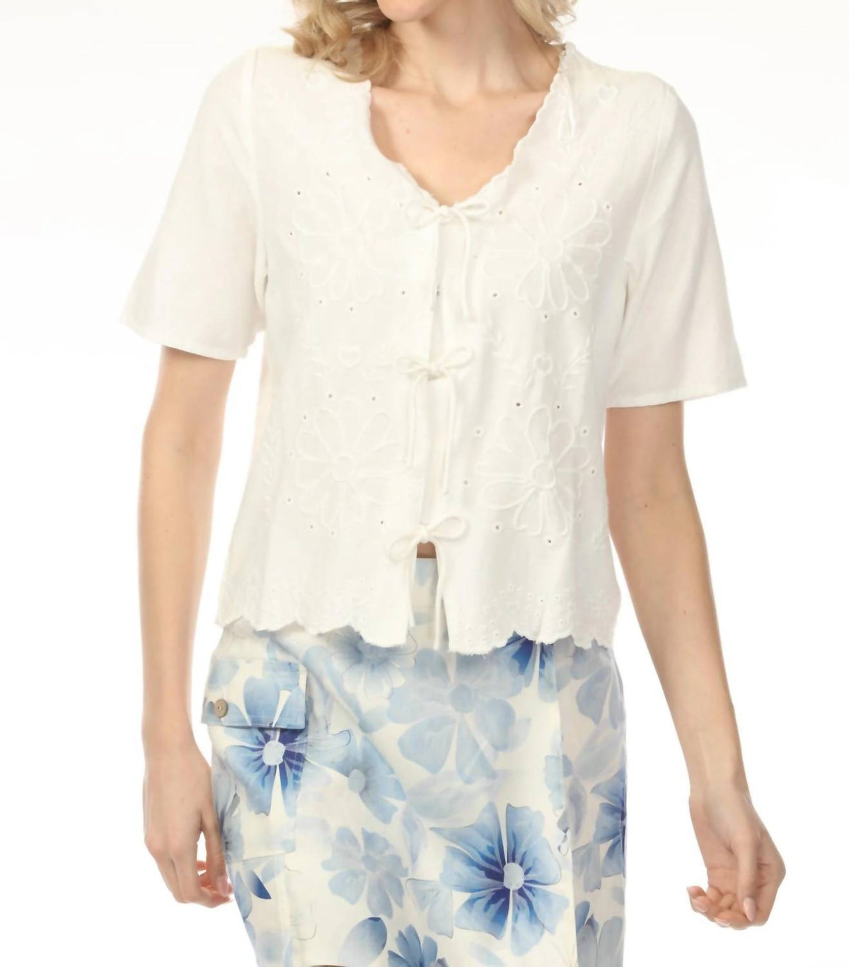 Charlie B - Embroidered Front Tie Cover-up Top