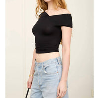 The Workshop - Asymmetrical Wrap Neckline Knit Top