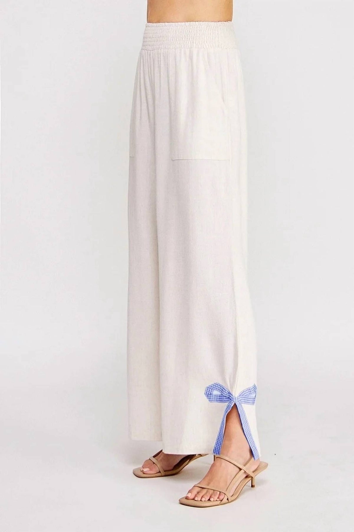 Allie Rose - Alessandra Linen Gingham Bow Shirt & Pant Set