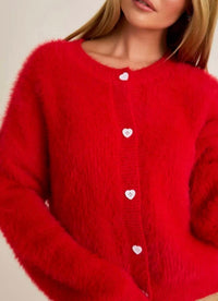 Le Lis - Heart Button Detail Sweater Cardigan