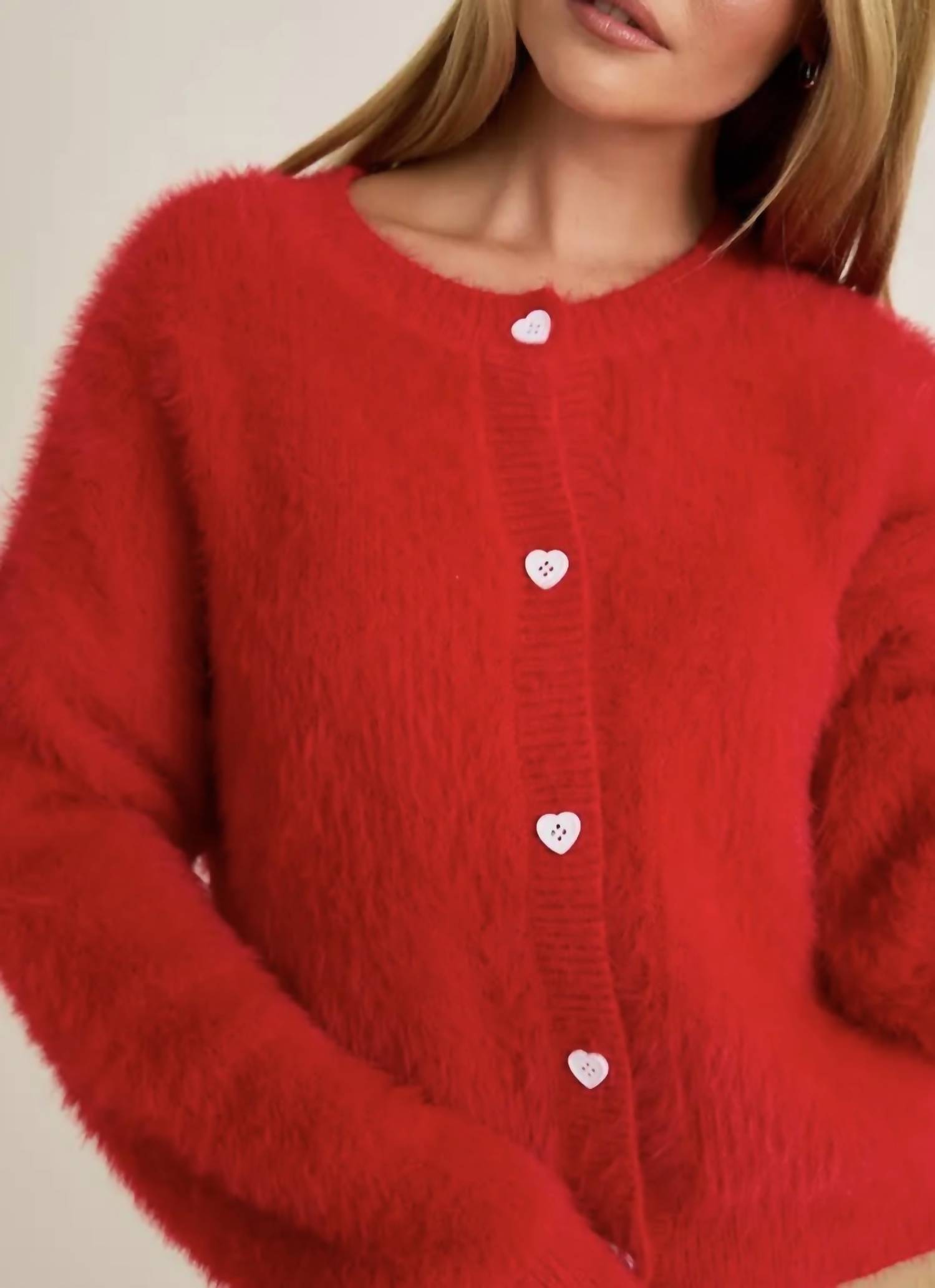 Le Lis - Heart Button Detail Sweater Cardigan