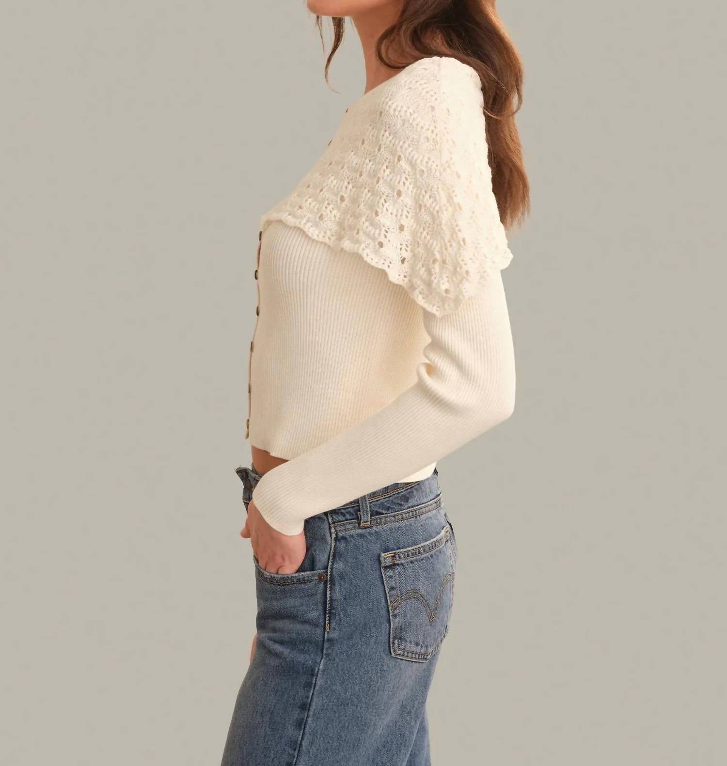 525 America - Beatrice Cape Crochet Like Cardigan