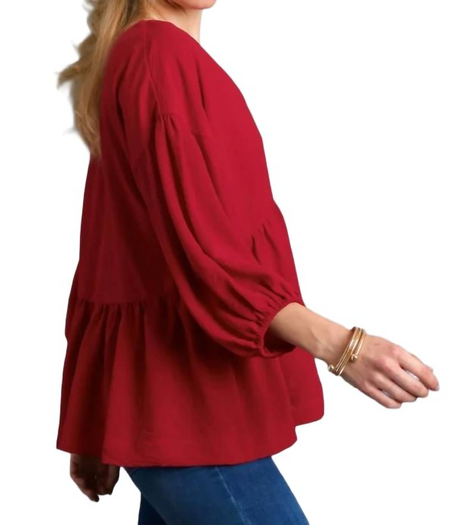 Umgee - V-neck Babydoll Top