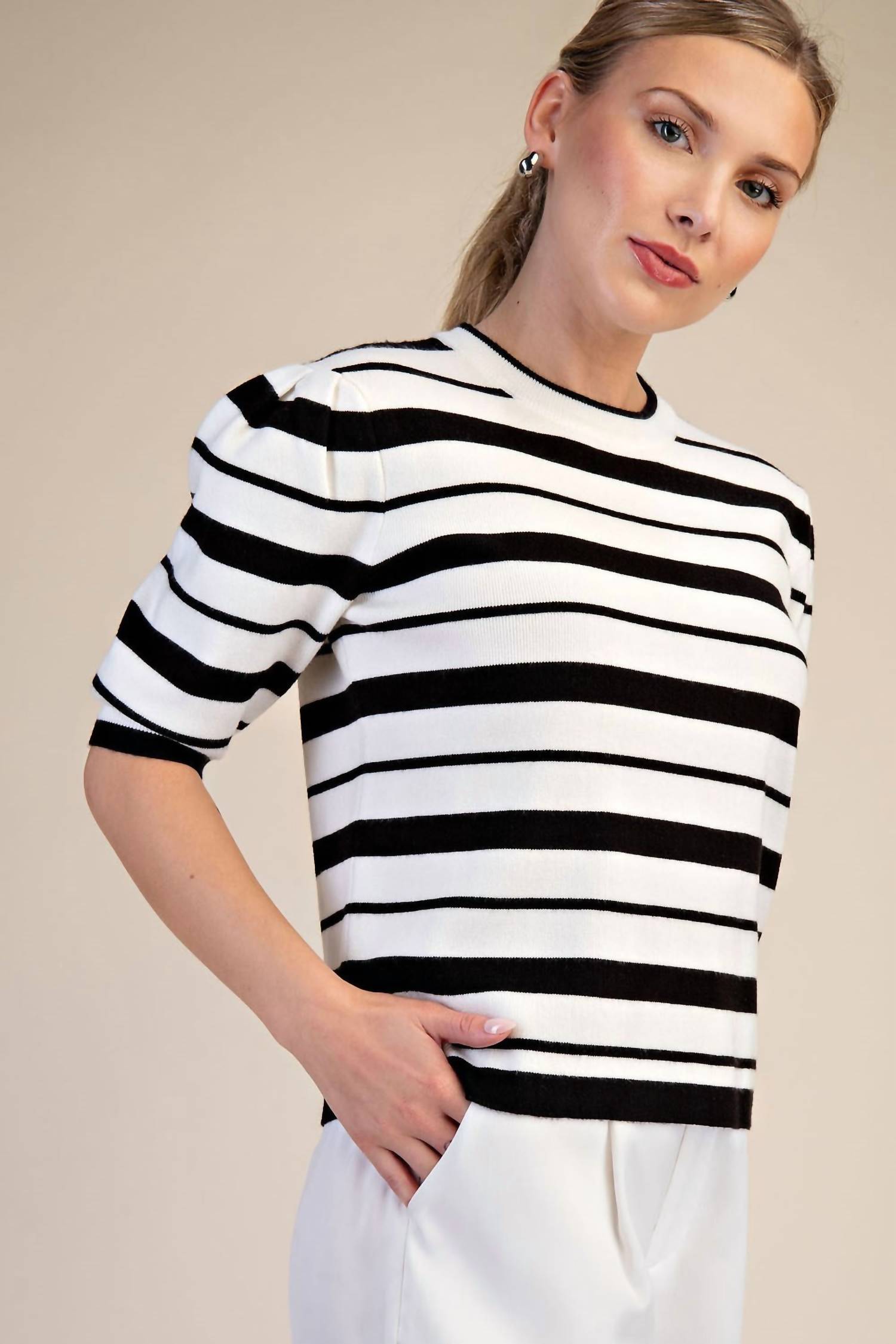 Glam - French Stripe Short Sleeve Sweater